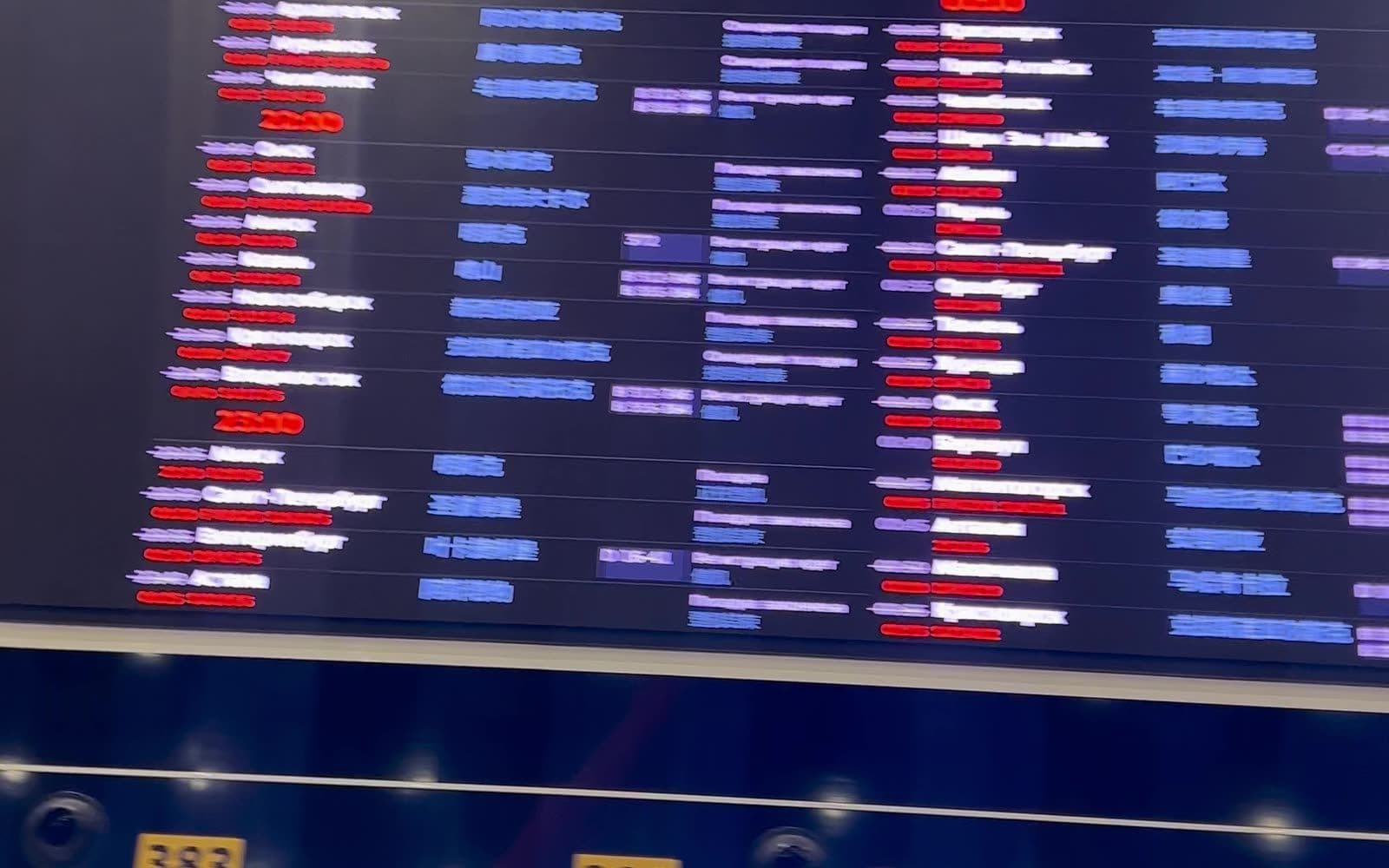 The departures board at Sheremetyevo airport
